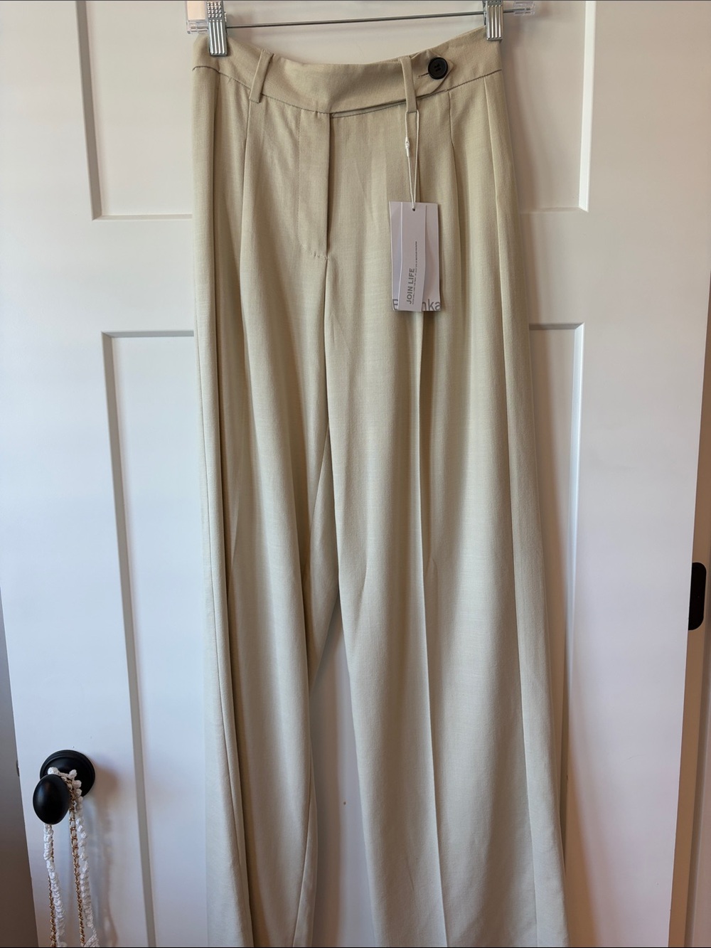 Bershka Cream Wide-Leg Pleated Trousers